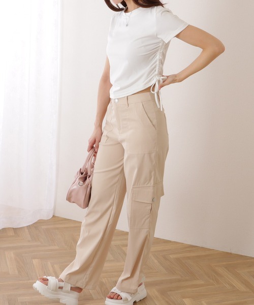 Lace Ladies（レースレディース）の「サイド ギャザー クルーネック 半袖 Tシャツ（Tシャツ/カットソー・レディース・モカ/ホワイト/ピンク/ブラック/グレー・M/XL）」の20枚目の写真