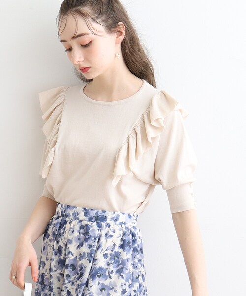 couture brooch（クチュールブローチ）の「◆フリル5分袖ニット（ニット/セーター・レディース・ブラック/ライトブルー/アイボリー・42/38）」の5枚目の写真