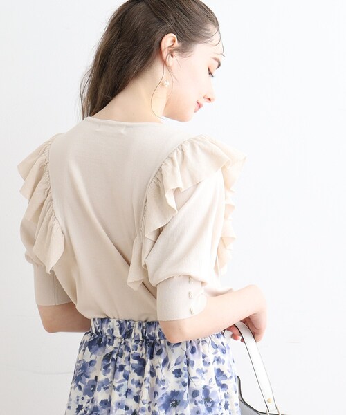 couture brooch（クチュールブローチ）の「◆フリル5分袖ニット（ニット/セーター・レディース・ブラック/ライトブルー/アイボリー・42/38）」の7枚目の写真