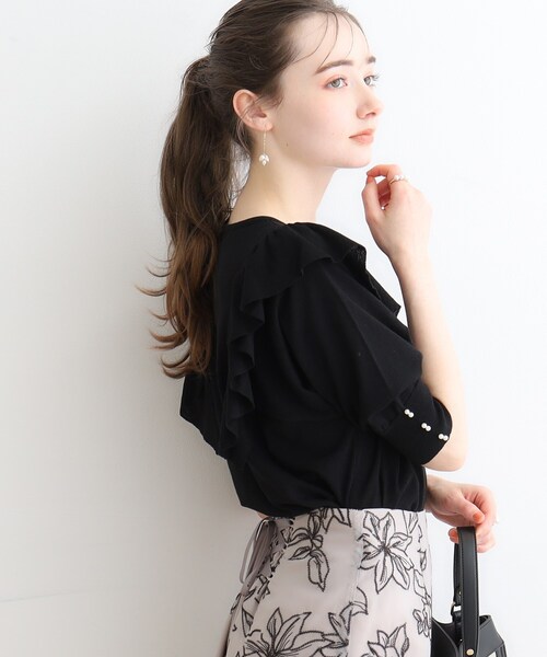 couture brooch（クチュールブローチ）の「◆フリル5分袖ニット（ニット/セーター・レディース・ブラック/ライトブルー/アイボリー・42/38）」の13枚目の写真