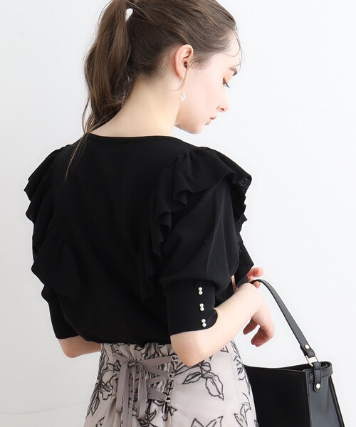 couture brooch（クチュールブローチ）の「◆フリル5分袖ニット（ニット/セーター・レディース・ブラック/ライトブルー/アイボリー・42/38）」の14枚目の写真