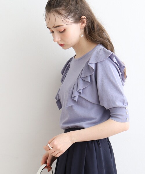 couture brooch（クチュールブローチ）の「◆フリル5分袖ニット（ニット/セーター・レディース・ブラック/ライトブルー/アイボリー・42/38）」の20枚目の写真