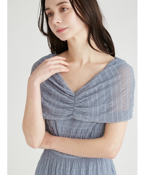 CELFORD(セルフォード)の「シャーリングチュールドレス(ワンピース・レディース・ドット/サックスブルー/チャコールグレー・36/38)」の13枚目の写真