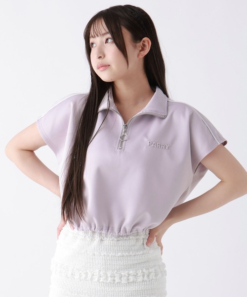 repipi armario(レピピ アルマリオ)の「ラインハーフZIPトップス(Tシャツ/カットソー・キッズ・アイボリー/スミクロ/グレー・LARGE/MEDIUM/SMALL)」の1枚目の写真