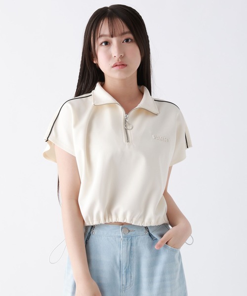 repipi armario(レピピ アルマリオ)の「ラインハーフZIPトップス(Tシャツ/カットソー・キッズ・アイボリー/スミクロ/グレー・LARGE/MEDIUM/SMALL)」の2枚目の写真