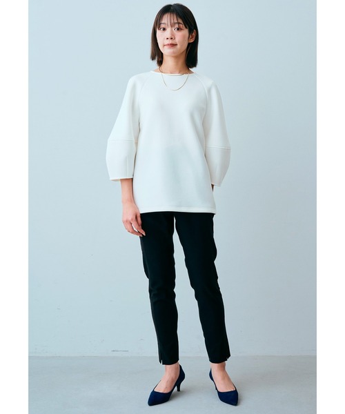 IEDIT（イディット）の「ＩＥＤＩＴ　ランタンスリーブのきれいめダンボールカットソートップス（Tシャツ/カットソー・レディース・パープル/ホワイト・XX-LARGE/X-LARGE/LARGE/MEDIUM/XXX-LARGE/SMALL）」の3枚目の写真