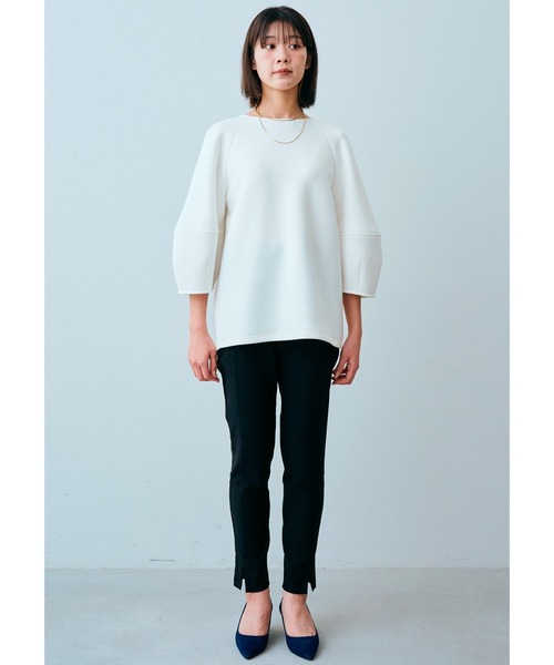 IEDIT（イディット）の「ＩＥＤＩＴ　ランタンスリーブのきれいめダンボールカットソートップス（Tシャツ/カットソー・レディース・パープル/ホワイト・XX-LARGE/X-LARGE/LARGE/MEDIUM/XXX-LARGE/SMALL）」の4枚目の写真