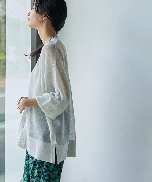 coen（コーエン）の「サラコカタアゼVネックニットカーディガン（カーディガン/ボレロ・レディース・ブラック/ダークブラウン/ライトグレー/ネイビー/オレンジ・FREE）」の7枚目の写真