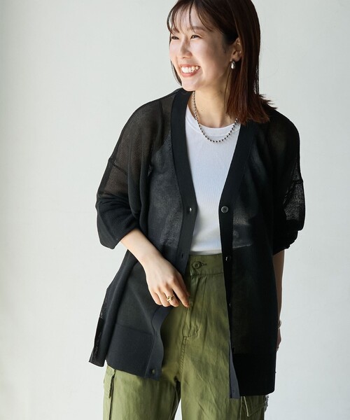 coen（コーエン）の「サラコカタアゼVネックニットカーディガン（カーディガン/ボレロ・レディース・ブラック/ダークブラウン/ライトグレー/ネイビー/オレンジ・FREE）」の19枚目の写真