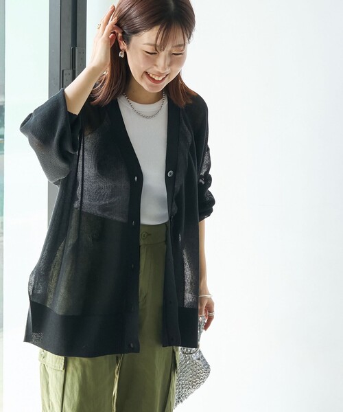 coen（コーエン）の「サラコカタアゼVネックニットカーディガン（カーディガン/ボレロ・レディース・ブラック/ダークブラウン/ライトグレー/ネイビー/オレンジ・FREE）」の20枚目の写真