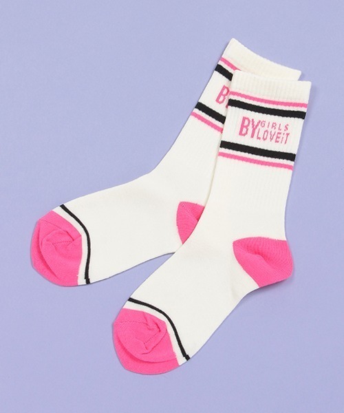 by LOVEiT（バイラビット）の「ラインロゴクルーソックス【日本製】（ソックス/靴下・キッズ・ネイビー/ライム/サックスブルー/オフホワイト・L/M/S/LL）」の2枚目の写真