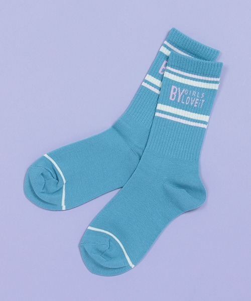 by LOVEiT（バイラビット）の「ラインロゴクルーソックス【日本製】（ソックス/靴下・キッズ・ネイビー/ライム/サックスブルー/オフホワイト・L/M/S/LL）」の4枚目の写真