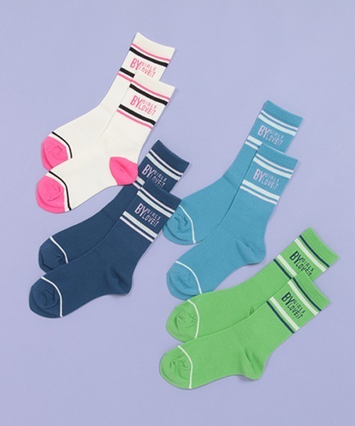 by LOVEiT（バイラビット）の「ラインロゴクルーソックス【日本製】（ソックス/靴下・キッズ・ネイビー/ライム/サックスブルー/オフホワイト・L/M/S/LL）」の9枚目の写真