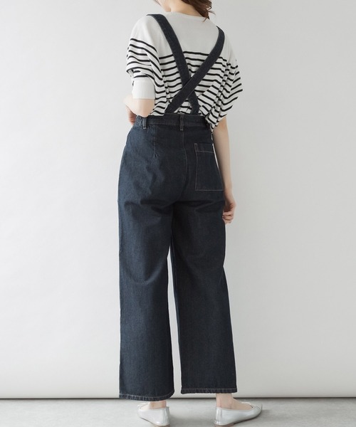 LARU(ラルー)の「取り外し可能 サスペンダー デニム ワイドパンツ(デニムパンツ・レディース・ネイビー/インディゴブルー・L/M)」の9枚目の写真