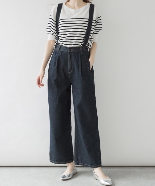 LARU(ラルー)の「取り外し可能 サスペンダー デニム ワイドパンツ(デニムパンツ・レディース・ネイビー/インディゴブルー・L/M)」の10枚目の写真