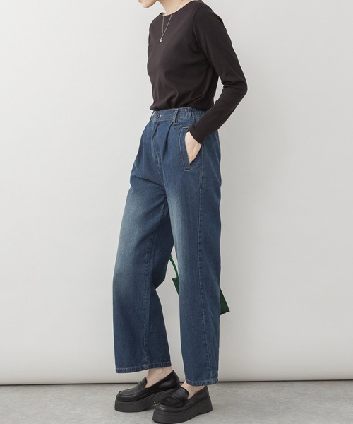 LARU(ラルー)の「取り外し可能 サスペンダー デニム ワイドパンツ(デニムパンツ・レディース・ネイビー/インディゴブルー・L/M)」の6枚目の写真