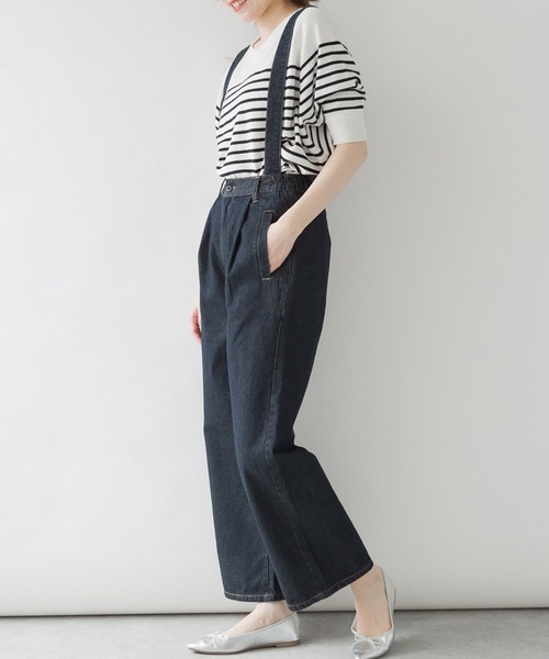 LARU(ラルー)の「取り外し可能 サスペンダー デニム ワイドパンツ(デニムパンツ・レディース・ネイビー/インディゴブルー・L/M)」の8枚目の写真
