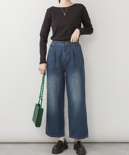 LARU(ラルー)の「取り外し可能 サスペンダー デニム ワイドパンツ(デニムパンツ・レディース・ネイビー/インディゴブルー・L/M)」の3枚目の写真