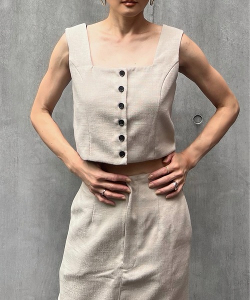 y/m by Yukie（イムバイユキエ）の「リネンタッチセットアップ【トップス＆スカート2点セット】（ワンピース・レディース・ブラック/ベージュ・FREE）」の4枚目の写真