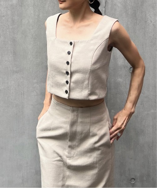 y/m by Yukie（イムバイユキエ）の「リネンタッチセットアップ【トップス＆スカート2点セット】（ワンピース・レディース・ブラック/ベージュ・FREE）」の7枚目の写真