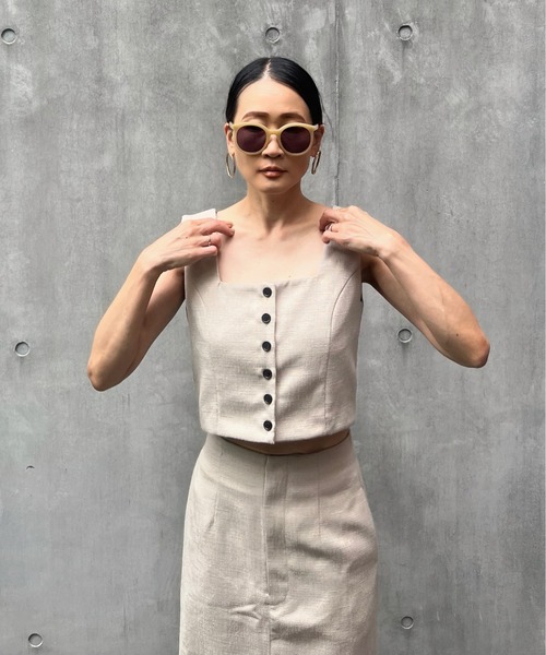 y/m by Yukie（イムバイユキエ）の「リネンタッチセットアップ【トップス＆スカート2点セット】（ワンピース・レディース・ブラック/ベージュ・FREE）」の8枚目の写真