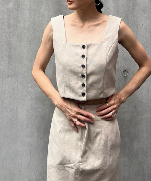 y/m by Yukie（イムバイユキエ）の「リネンタッチセットアップ【トップス＆スカート2点セット】（ワンピース・レディース・ブラック/ベージュ・FREE）」の10枚目の写真