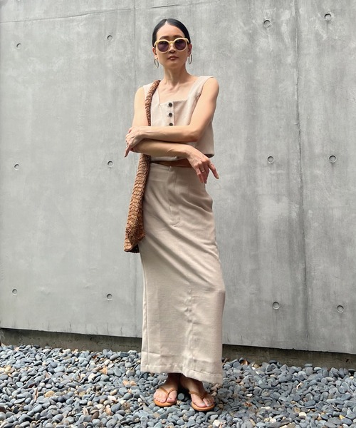 y/m by Yukie（イムバイユキエ）の「リネンタッチセットアップ【トップス＆スカート2点セット】（ワンピース・レディース・ブラック/ベージュ・FREE）」の13枚目の写真