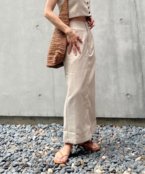 y/m by Yukie（イムバイユキエ）の「リネンタッチセットアップ【トップス＆スカート2点セット】（ワンピース・レディース・ブラック/ベージュ・FREE）」の14枚目の写真