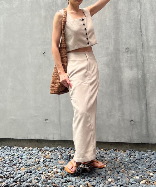 y/m by Yukie（イムバイユキエ）の「リネンタッチセットアップ【トップス＆スカート2点セット】（ワンピース・レディース・ブラック/ベージュ・FREE）」の17枚目の写真