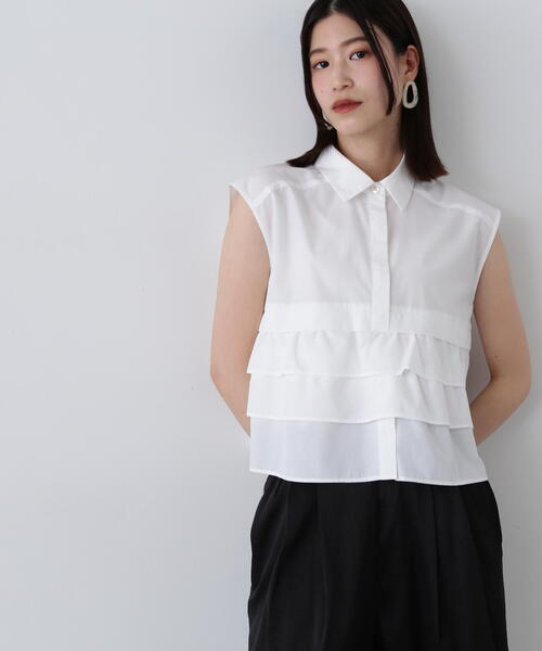 N.（N. Natural Beauty Basic）（エヌエヌナチュラルビューティーベーシック）の「◆レイヤードヘムクロップドシャツ（シャツ/ブラウス・レディース・ブルー系その他/ピンク系その他/オフホワイト・MEDIUM）」の5枚目の写真