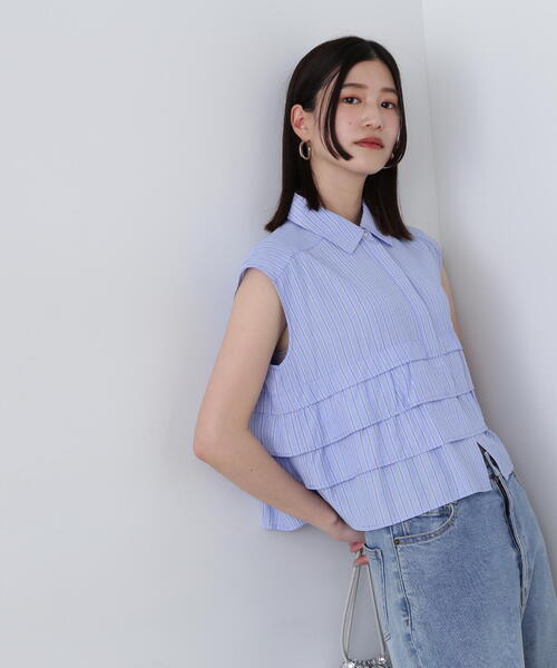 N.（N. Natural Beauty Basic）（エヌエヌナチュラルビューティーベーシック）の「◆レイヤードヘムクロップドシャツ（シャツ/ブラウス・レディース・ブルー系その他/ピンク系その他/オフホワイト・MEDIUM）」の22枚目の写真