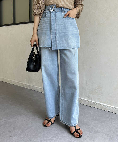 Thevon(ゼボン)の「レイヤードデニムパンツ(デニムパンツ・レディース・ブラック/サックスブルー/ブルー・S/M)」の1枚目の写真