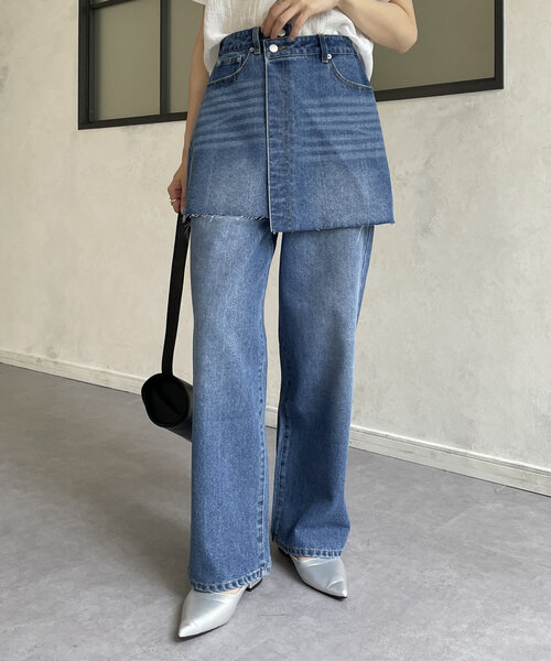 Thevon(ゼボン)の「レイヤードデニムパンツ(デニムパンツ・レディース・ブラック/サックスブルー/ブルー・S/M)」の3枚目の写真