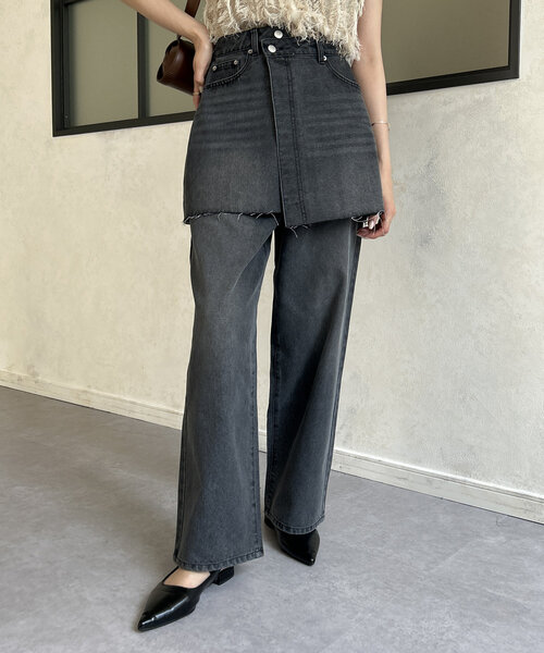 Thevon(ゼボン)の「レイヤードデニムパンツ(デニムパンツ・レディース・ブラック/サックスブルー/ブルー・S/M)」の2枚目の写真