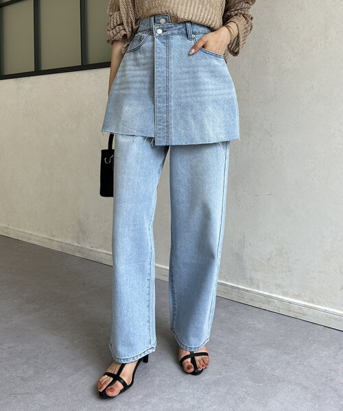 Thevon(ゼボン)の「レイヤードデニムパンツ(デニムパンツ・レディース・ブラック/サックスブルー/ブルー・S/M)」の6枚目の写真