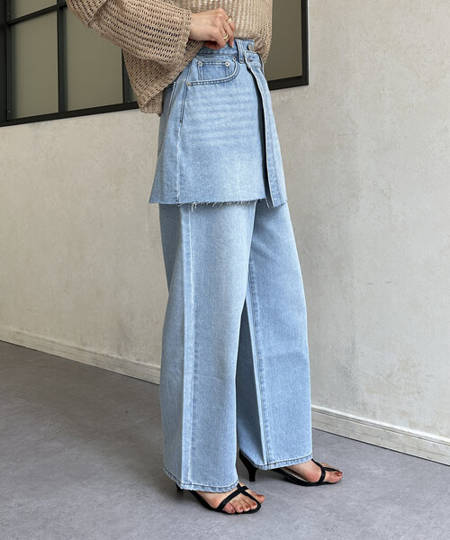 Thevon(ゼボン)の「レイヤードデニムパンツ(デニムパンツ・レディース・ブラック/サックスブルー/ブルー・S/M)」の9枚目の写真