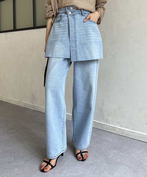 Thevon(ゼボン)の「レイヤードデニムパンツ(デニムパンツ・レディース・ブラック/サックスブルー/ブルー・S/M)」の10枚目の写真