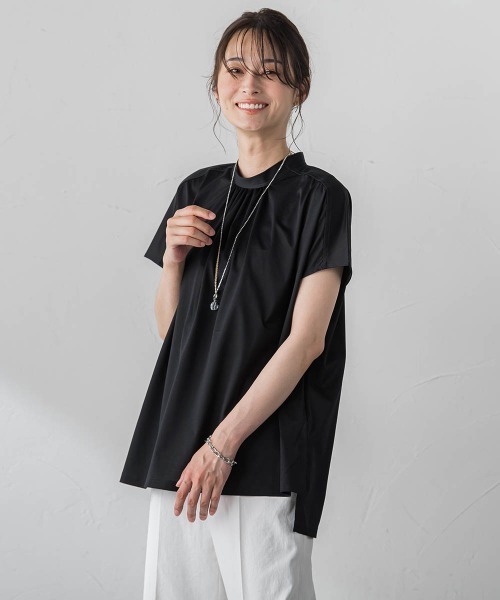 【セール】ギャザーネックコットンカットソー≪洗濯機で洗える≫（Tシャツ/カットソー）｜LAUTREAMONT（ロートレアモン）