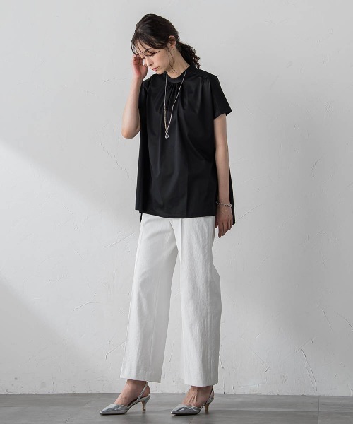 【セール】ギャザーネックコットンカットソー≪洗濯機で洗える≫（Tシャツ/カットソー）｜LAUTREAMONT（ロートレアモン）