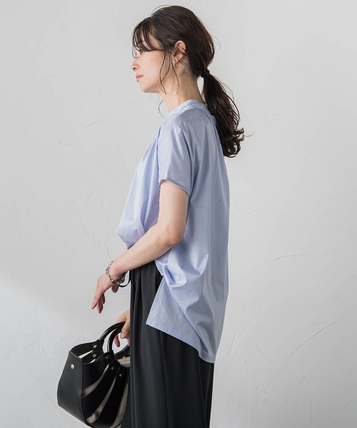 【セール】ギャザーネックコットンカットソー≪洗濯機で洗える≫（Tシャツ/カットソー）｜LAUTREAMONT（ロートレアモン）