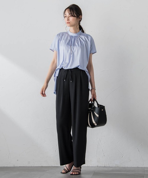 【セール】ギャザーネックコットンカットソー≪洗濯機で洗える≫（Tシャツ/カットソー）｜LAUTREAMONT（ロートレアモン）