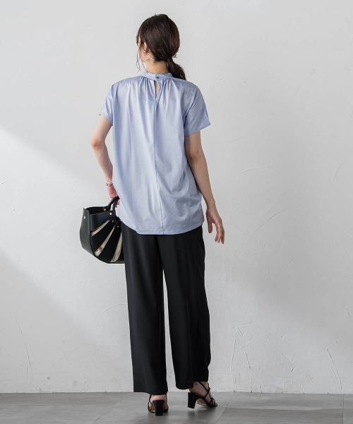 【セール】ギャザーネックコットンカットソー≪洗濯機で洗える≫（Tシャツ/カットソー）｜LAUTREAMONT（ロートレアモン）