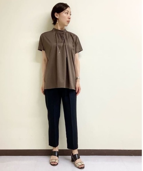 【セール】ギャザーネックコットンカットソー≪洗濯機で洗える≫（Tシャツ/カットソー）｜LAUTREAMONT（ロートレアモン）