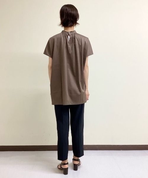 【セール】ギャザーネックコットンカットソー≪洗濯機で洗える≫（Tシャツ/カットソー）｜LAUTREAMONT（ロートレアモン）