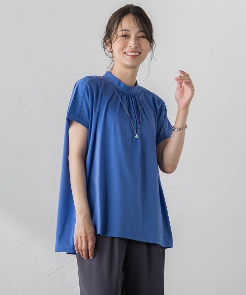 【セール】ギャザーネックコットンカットソー≪洗濯機で洗える≫（Tシャツ/カットソー）｜LAUTREAMONT（ロートレアモン）