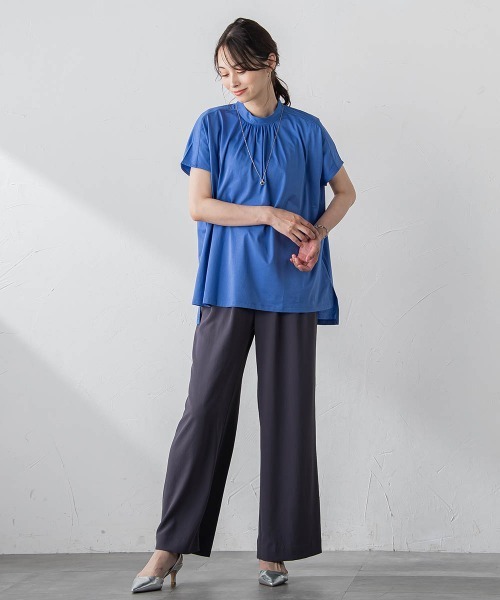 【セール】ギャザーネックコットンカットソー≪洗濯機で洗える≫（Tシャツ/カットソー）｜LAUTREAMONT（ロートレアモン）