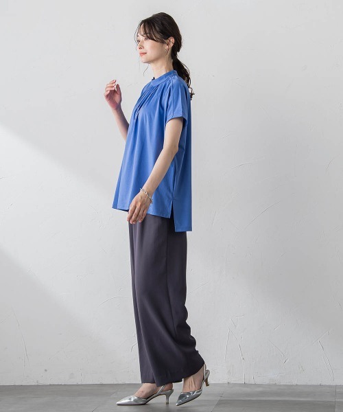 【セール】ギャザーネックコットンカットソー≪洗濯機で洗える≫（Tシャツ/カットソー）｜LAUTREAMONT（ロートレアモン）