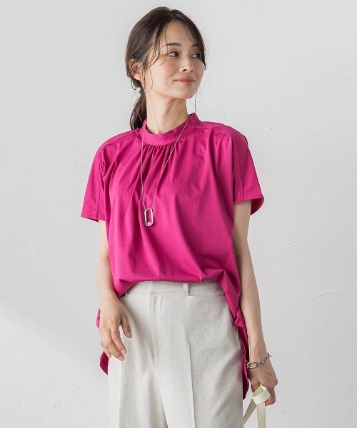 【セール】ギャザーネックコットンカットソー≪洗濯機で洗える≫（Tシャツ/カットソー）｜LAUTREAMONT（ロートレアモン）