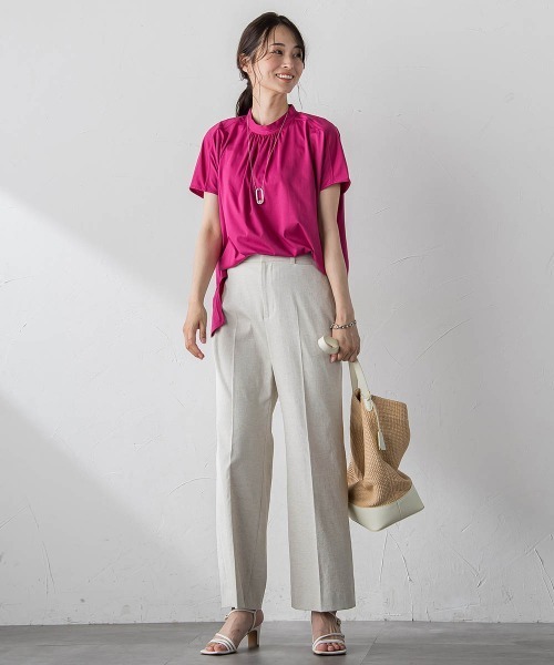 【セール】ギャザーネックコットンカットソー≪洗濯機で洗える≫（Tシャツ/カットソー）｜LAUTREAMONT（ロートレアモン）