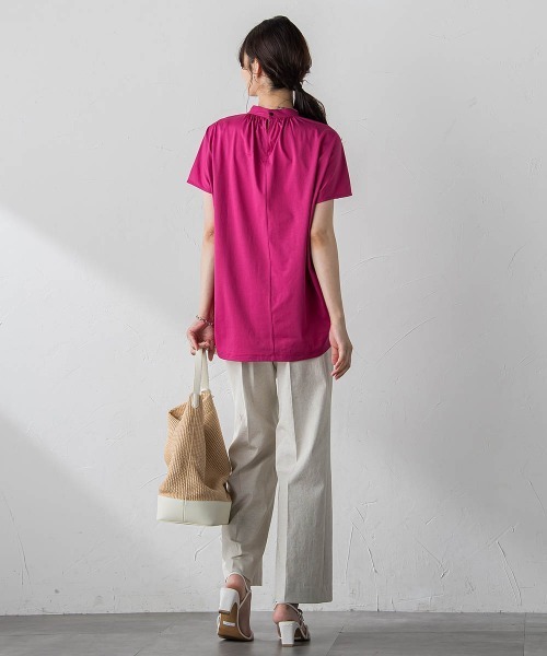 【セール】ギャザーネックコットンカットソー≪洗濯機で洗える≫（Tシャツ/カットソー）｜LAUTREAMONT（ロートレアモン）